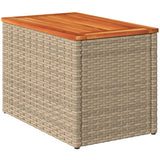 NNEVL Garden Side Tables 2 pcs Beige 55x34x37cm Poly Rattan Solid Wood