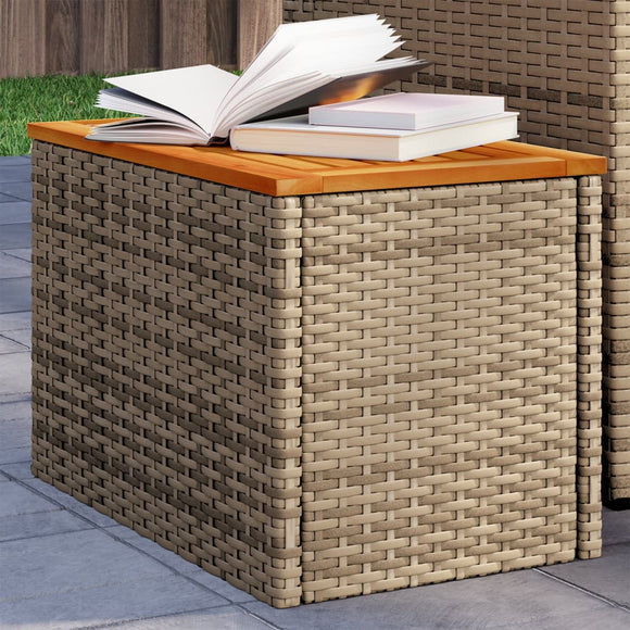 NNEVL Garden Side Tables 2 pcs Beige 55x34x37cm Poly Rattan Solid Wood