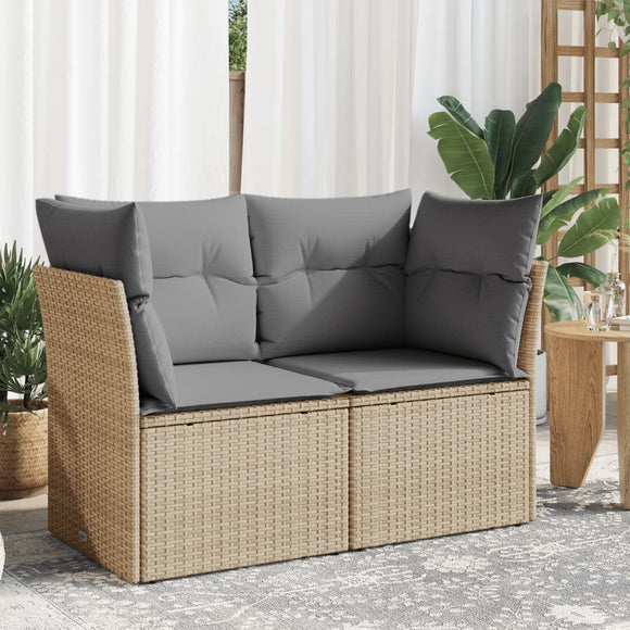 NNEVL Garden Sofa with Cushions 2-Seater Beige Poly Rattan