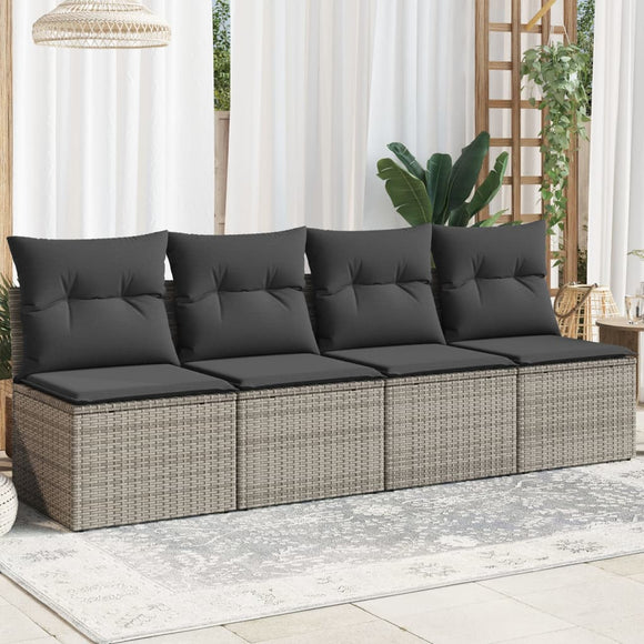 NNEVL Garden Sofa with Cushions 4-Seater Grey Poly Rattan