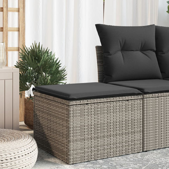 NNEVL Garden Stool with Cushion Grey 55x55x37 cm Poly Rattan