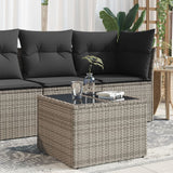 NNEVL Garden Table with Glass Top Grey 55x55x37 cm Poly Rattan