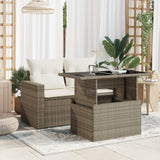 NNEVL Garden Table with Glass Top Grey 100x55x73 cm Poly Rattan