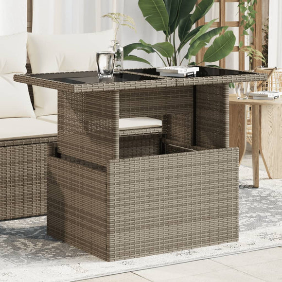 NNEVL Garden Table with Glass Top Grey 100x55x73 cm Poly Rattan
