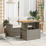 NNEVL Garden Table Grey 100x55x73 cm Poly Rattan and Acacia Wood