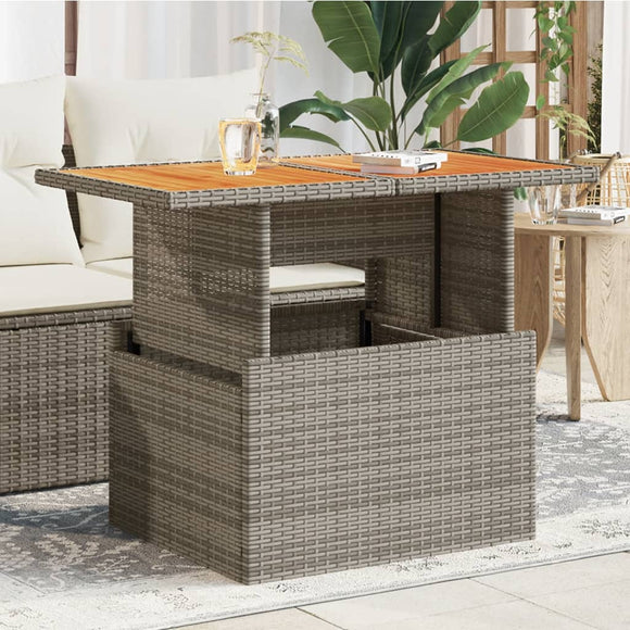 NNEVL Garden Table Grey 100x55x73 cm Poly Rattan and Acacia Wood