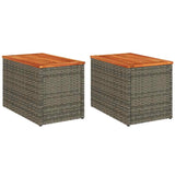 NNEVL Garden Side Tables 2 pcs Grey 55x34x37cm Poly Rattan Solid Wood