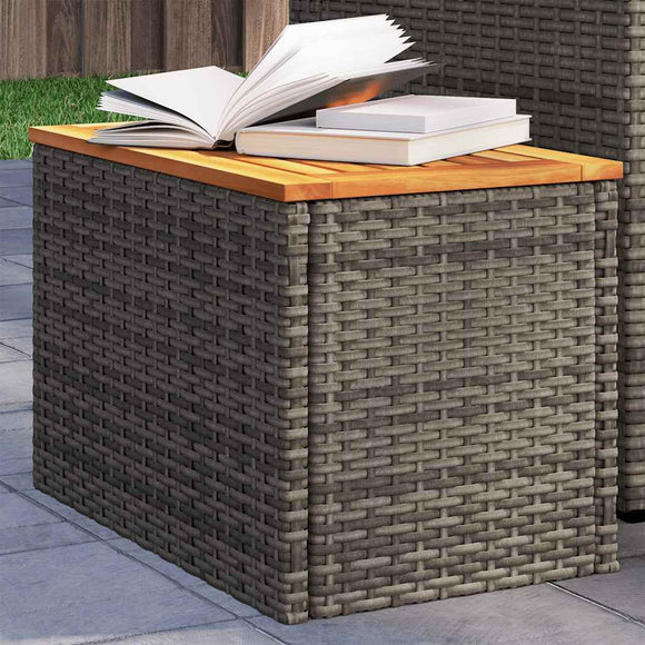 NNEVL Garden Side Tables 2 pcs Grey 55x34x37cm Poly Rattan Solid Wood