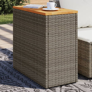 NNEVL Garden Side Table with Wooden Top Grey 58x27.5x55 cm Poly Rattan