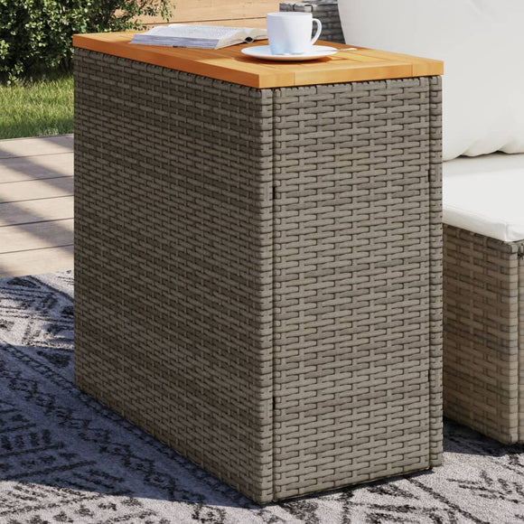 NNEVL Garden Side Table with Wooden Top Grey 58x27.5x55 cm Poly Rattan