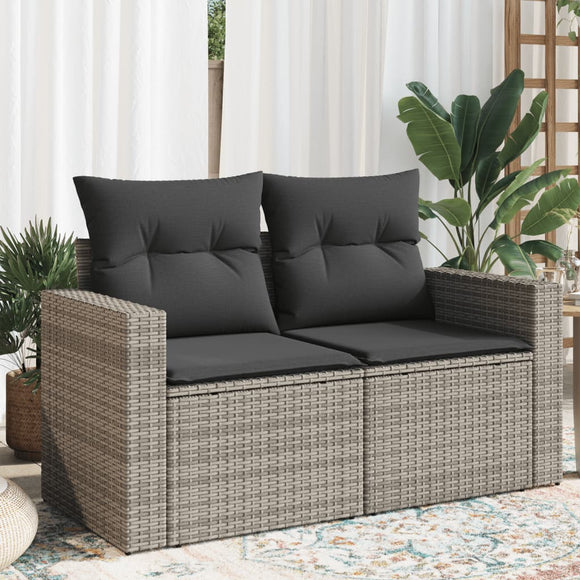 NNEVL Garden Sofa with Cushions 2-Seater Grey Poly Rattan