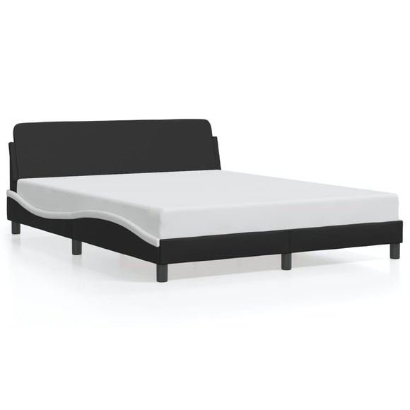 NNEVL Bed Frame with Headboard Black and White 152x203 cm Faux Leather