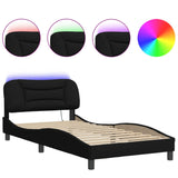 NNEVL Bed Frame with LED without Mattress "Hvar" Black 107x203 cm King Single Fabric