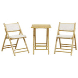 NNEVL 3 Piece Folding Bistro Set with Cream White Cushions Bamboo
