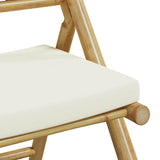 NNEVL 3 Piece Folding Bistro Set with Cream White Cushions Bamboo