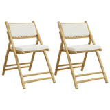 NNEVL 2 Piece Folding Bistro Chairs with Cream White Cushions Bamboo