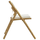 NNEVL 2 Piece Folding Bistro Chairs with Cream White Cushions Bamboo