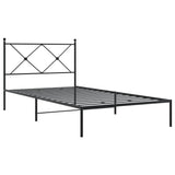 NNEVL Metal Bed Frame without Mattress with Headboard Black 107x203 cm King Single