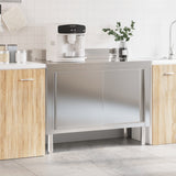 NNEVL Kitchen Work Table with Sliding Doors Stainless Steel
