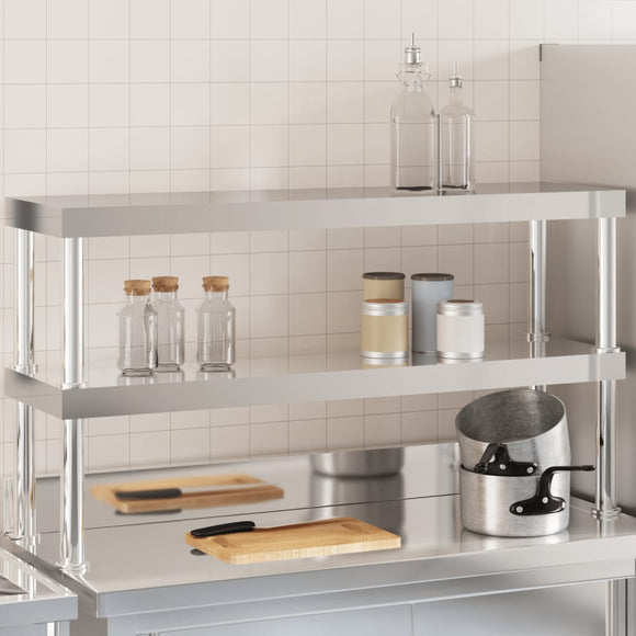 NNEVL Work Table Overshelf 2-Tier 110x30x65 cm Stainless Steel