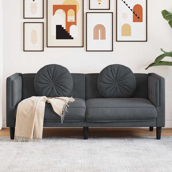 NNEVL Sofa with Cushions 2-Seater Dark Grey Velvet