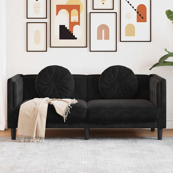 NNEVL Sofa with Cushions 2-Seater Black Velvet