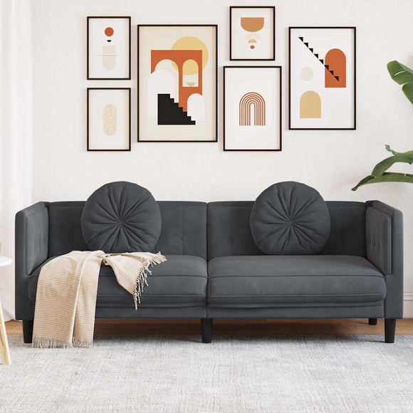 NNEVL Sofa with Cushions 3-Seater Dark Grey Velvet