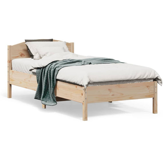 NNEVL Bed Frame with Headboard 90x190 cm Solid Wood Pine