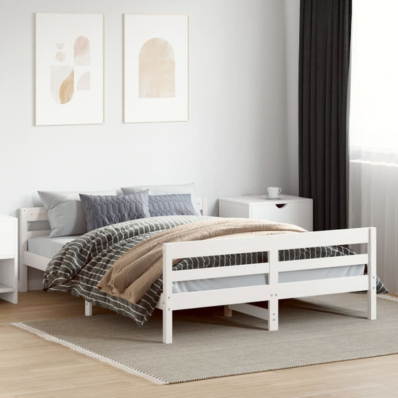 NNEVL Bed Frame without Mattress White 137x187 cm Double Solid Wood Pine