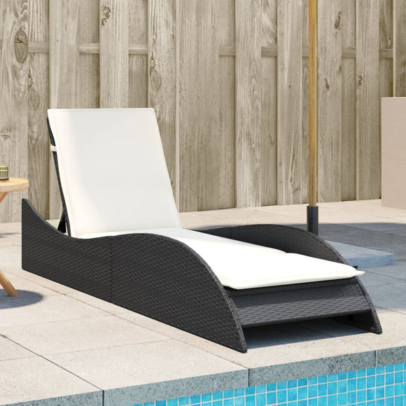 NNEVL Sun Lounger with Cushion Black 60x205x73 cm Poly Rattan