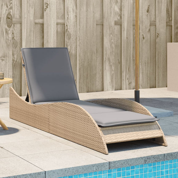 NNEVL Sun Lounger with Cushion Beige 60x205x73 cm Poly Rattan