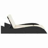 NNEVL Sun Lounger with Cushions Black 114x205x73 cm Poly Rattan