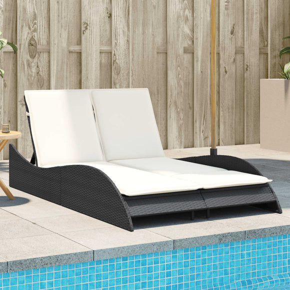 NNEVL Sun Lounger with Cushions Black 114x205x73 cm Poly Rattan