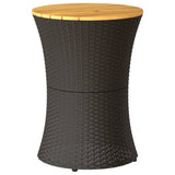 NNEVL Garden Side Table Drum Shape Black Poly Rattan and Solid Wood
