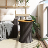 NNEVL Garden Side Table Drum Shape Black Poly Rattan and Solid Wood
