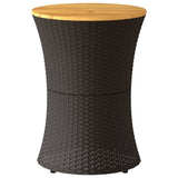 NNEVL Garden Side Table Drum Shape Black Poly Rattan and Solid Wood