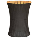 NNEVL Garden Side Table Drum Shape Black Poly Rattan and Solid Wood
