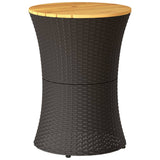 NNEVL Garden Side Table Drum Shape Black Poly Rattan and Solid Wood