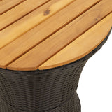 NNEVL Garden Side Table Drum Shape Black Poly Rattan and Solid Wood