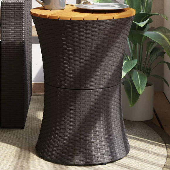 NNEVL Garden Side Table Drum Shape Black Poly Rattan and Solid Wood