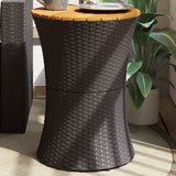 NNEVL Garden Side Table Drum Shape Black Poly Rattan and Solid Wood