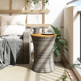 NNEVL Garden Side Table Drum Shape Grey Poly Rattan and Solid Wood
