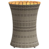 NNEVL Garden Side Table Drum Shape Grey Poly Rattan and Solid Wood