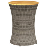 NNEVL Garden Side Table Drum Shape Grey Poly Rattan and Solid Wood