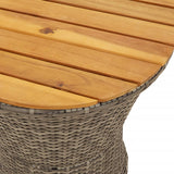 NNEVL Garden Side Table Drum Shape Grey Poly Rattan and Solid Wood