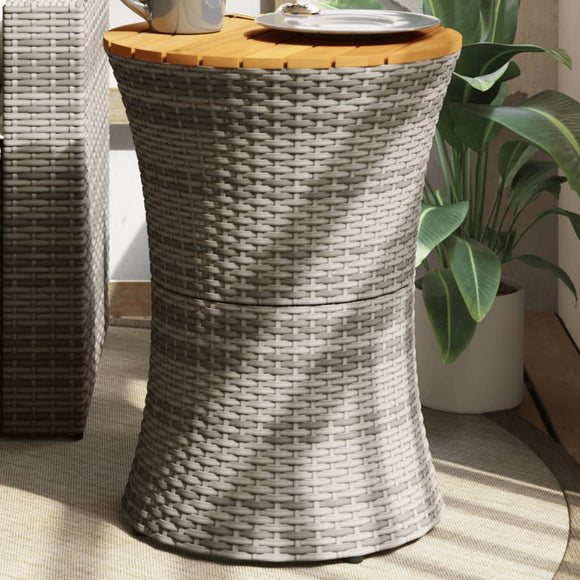 NNEVL Garden Side Table Drum Shape Grey Poly Rattan and Solid Wood