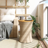 NNEVL Garden Side Table Drum Shape Beige Poly Rattan and Solid Wood