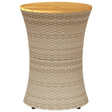 NNEVL Garden Side Table Drum Shape Beige Poly Rattan and Solid Wood