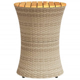 NNEVL Garden Side Table Drum Shape Beige Poly Rattan and Solid Wood
