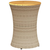 NNEVL Garden Side Table Drum Shape Beige Poly Rattan and Solid Wood